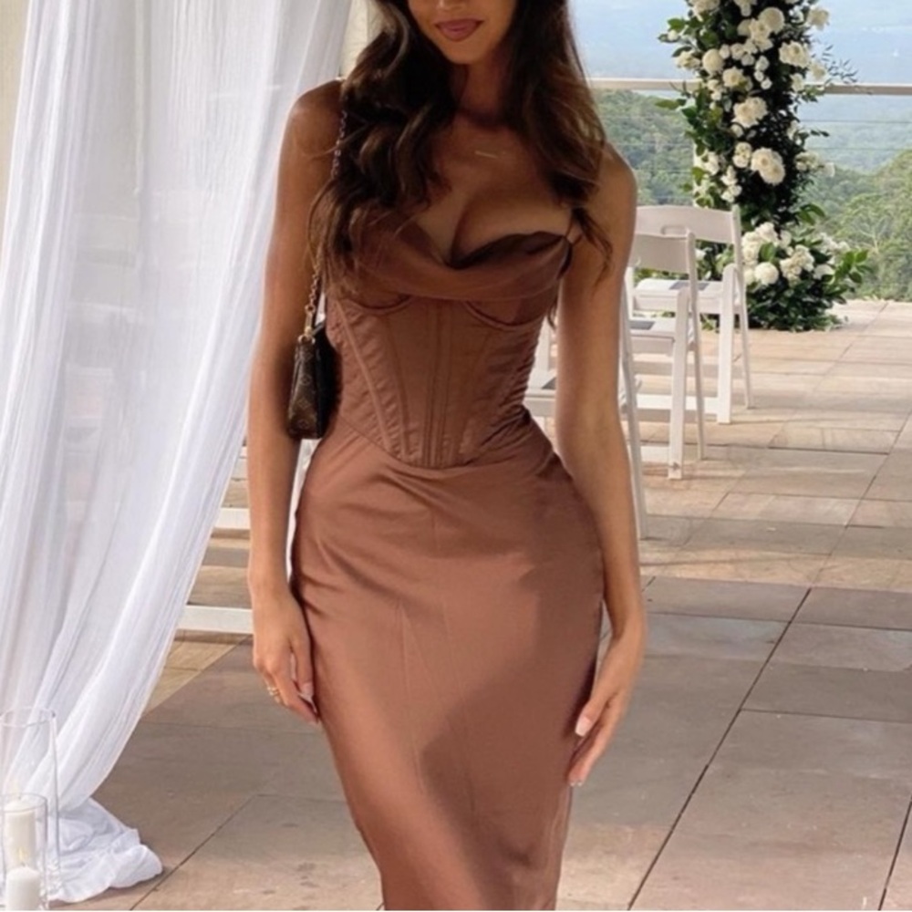 House of CB Myrna brown corset midi dress